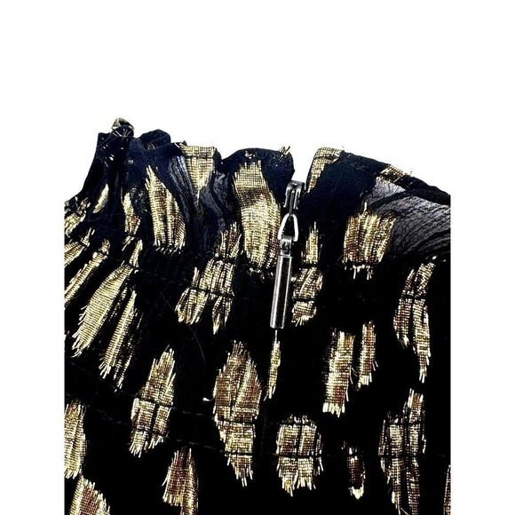 Rebecca Taylor Black Gold Metallic Spotted Silk Off Shoulder Ruffle Top Size S - Picture 5 of 11